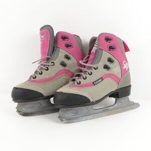 CCM Kids' Figure Ice Skates Size 2 Jamie Girl Pink Grey Butterfly Junior Lace-Up